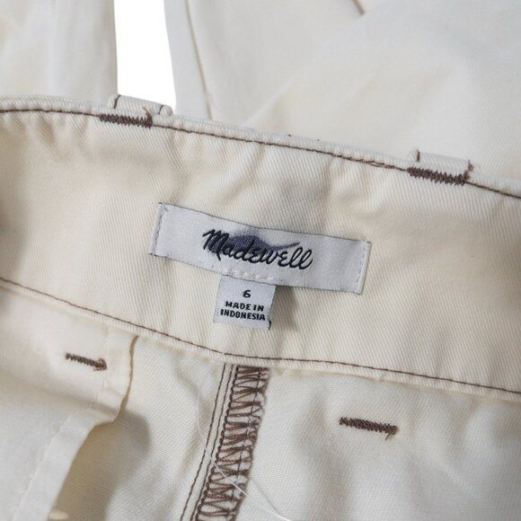Madewell Button-Tab Wide-Legs Pants Cream SZ 6 100% Cotton Trendy Casual - Picture 6 of 15